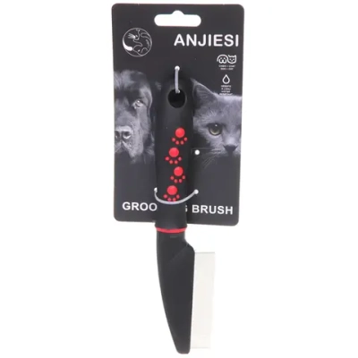 Расческа - гребень с частыми зубьями для животных «ПРОФФ - МОЙ БРО», прорезиненная ручка, цвет красный/черный, 4*21см