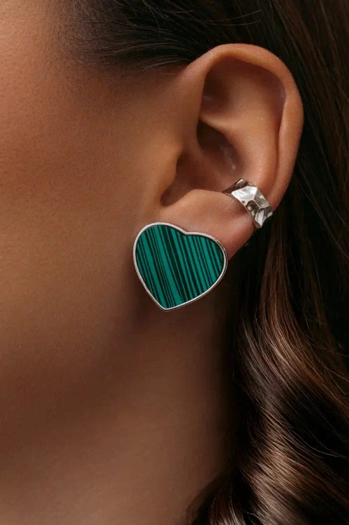 Серьги ''Сердца'' с малахитом