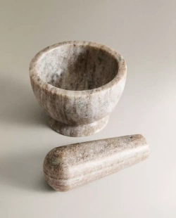 ZARA HOME КУХОННАЯ СТУПКА И ПЕСТИК ИЗ МРАМОРА, СЕРЫЙ