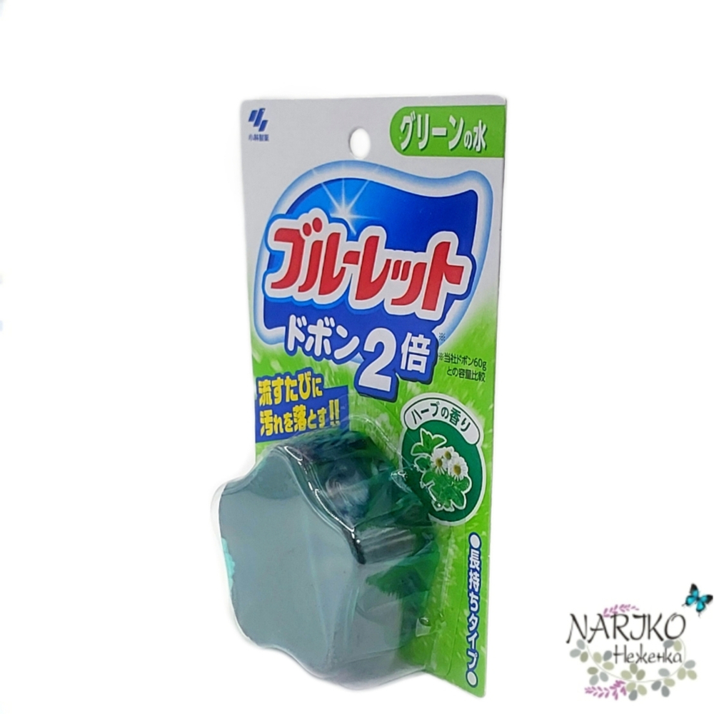 Таблетка для бачка унитаза с эффектом окрашивания воды Kobayashi Bluelet Dobon W Травы, двойная 120 гр.