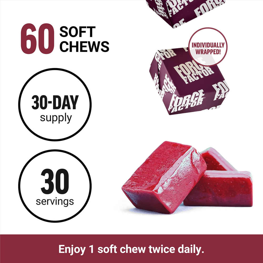 Force Factor, Total Beets®, здоровая энергия и антиоксиданты, ягоды асаи, 60 жевательных таблеток Superfood