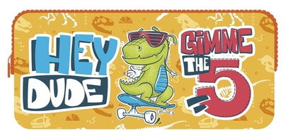 Пенал-косметичка, 2 секц. (2-х стор.печать, ткань) с ручкой "Hey dino 2024" (Пчелка)