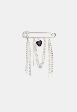 Stradivarius Брошь-цепочка в виде сердца со стразами, серый