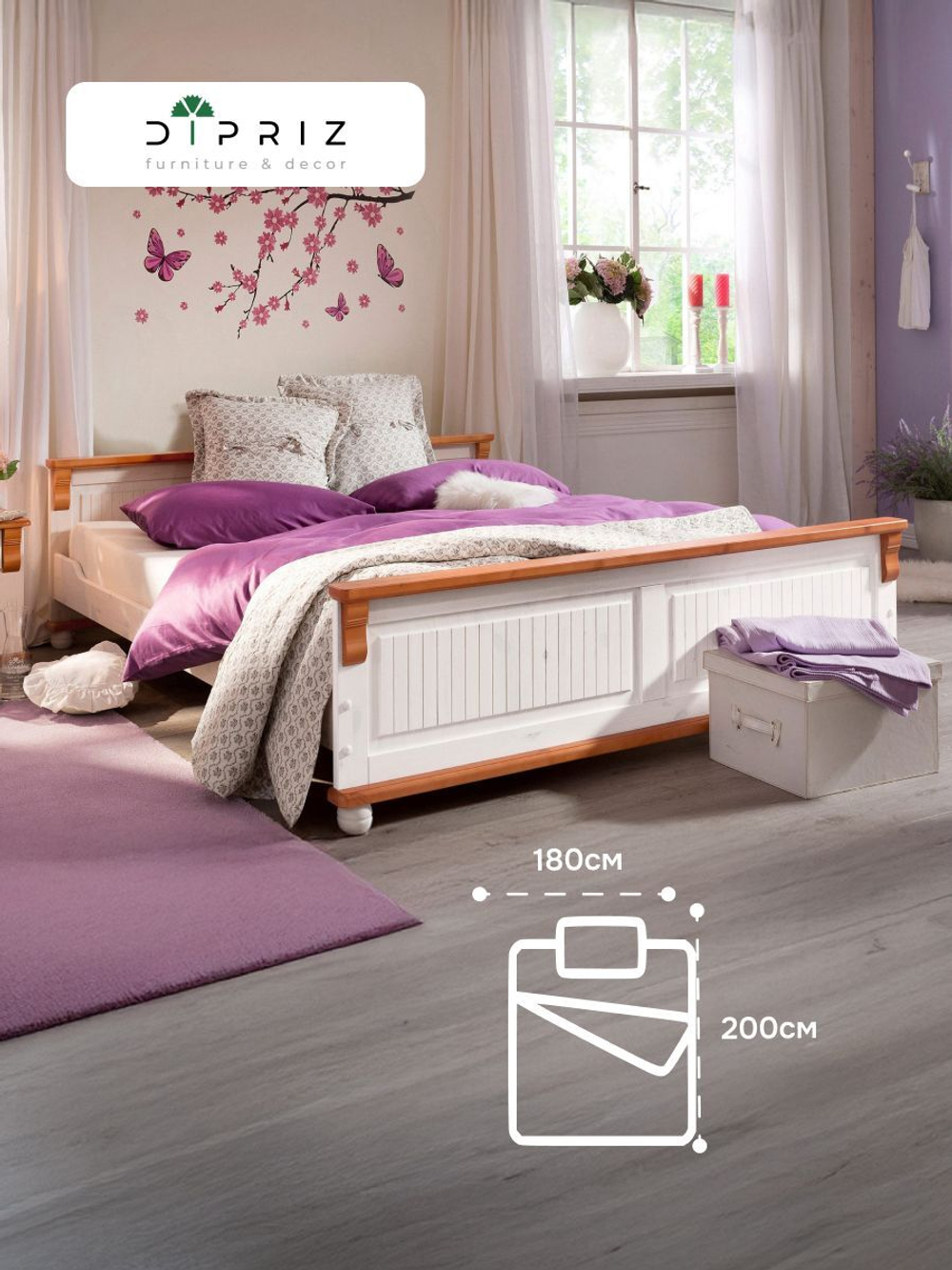 Кровать 180х200 Адель, белый/черри