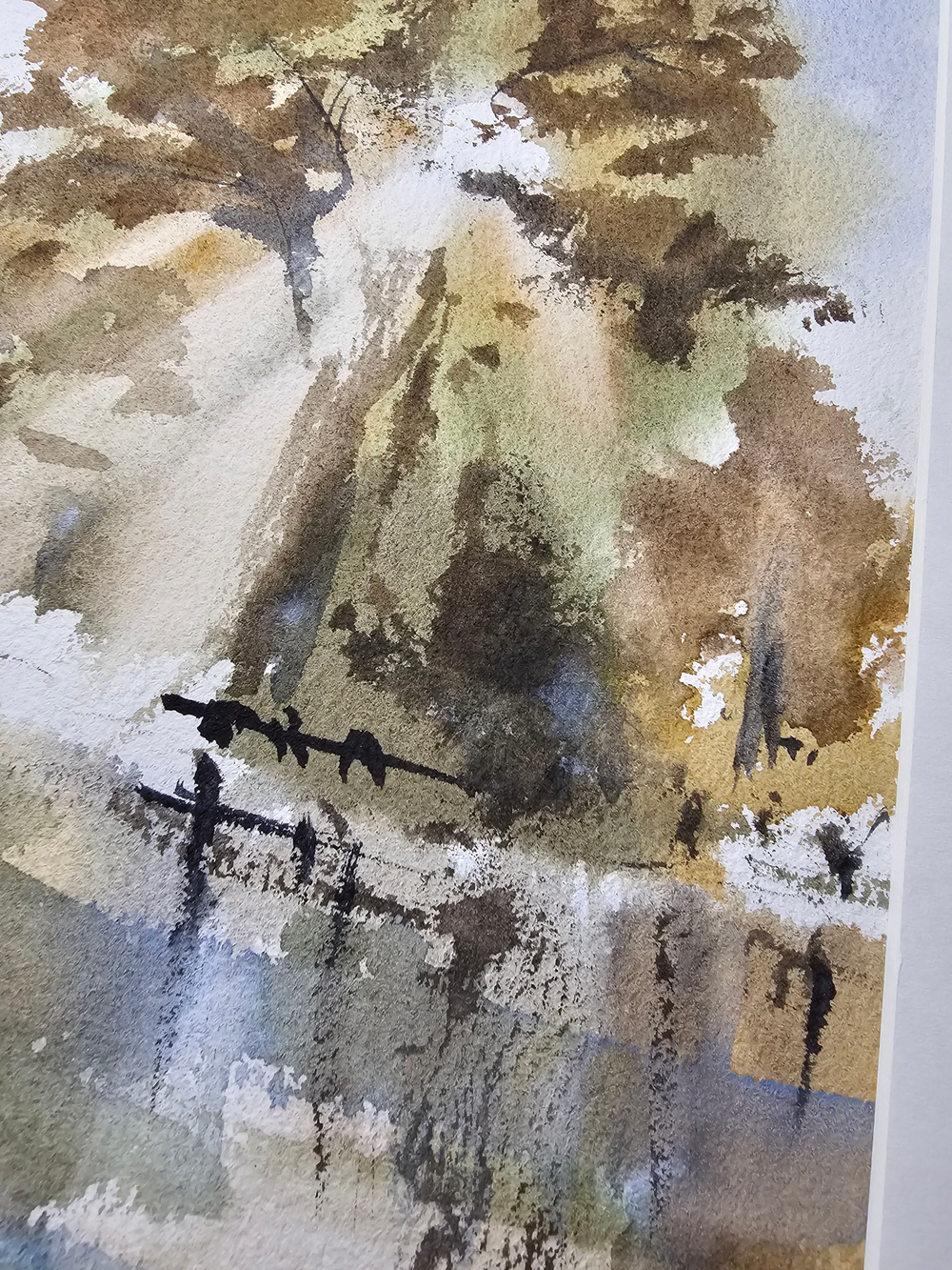 Картина авторская акварельная в паспарту 30х40 см на стену для интерьера "Берег Сетуни. Осень"