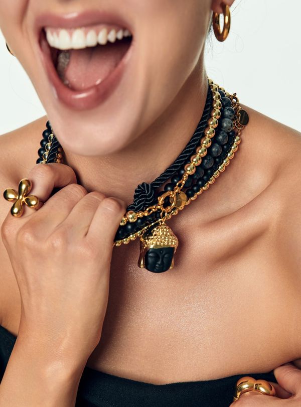 Колье из бусин камня 8 мм ( black agate )