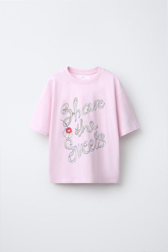 ZARA ФУТБОЛКА С ПРИНТОМ, РОЗОВЫЙ