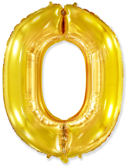Шар (40''/102 см) Цифра, 0, Золото, 1 шт. в уп.