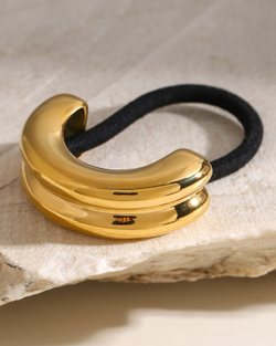 Резинка для волос металлическое полукольцо «DOUBLE HAIR CUFF», золото/серебро