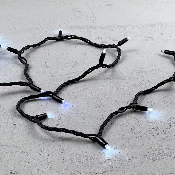 Гирлянда Нить 10 м., Холодно-Белая с Мерцанием Белого Диода 220В, 75 LED, Провод Черный Каучук, IP65, LTC (LL75BLW-1-2W)