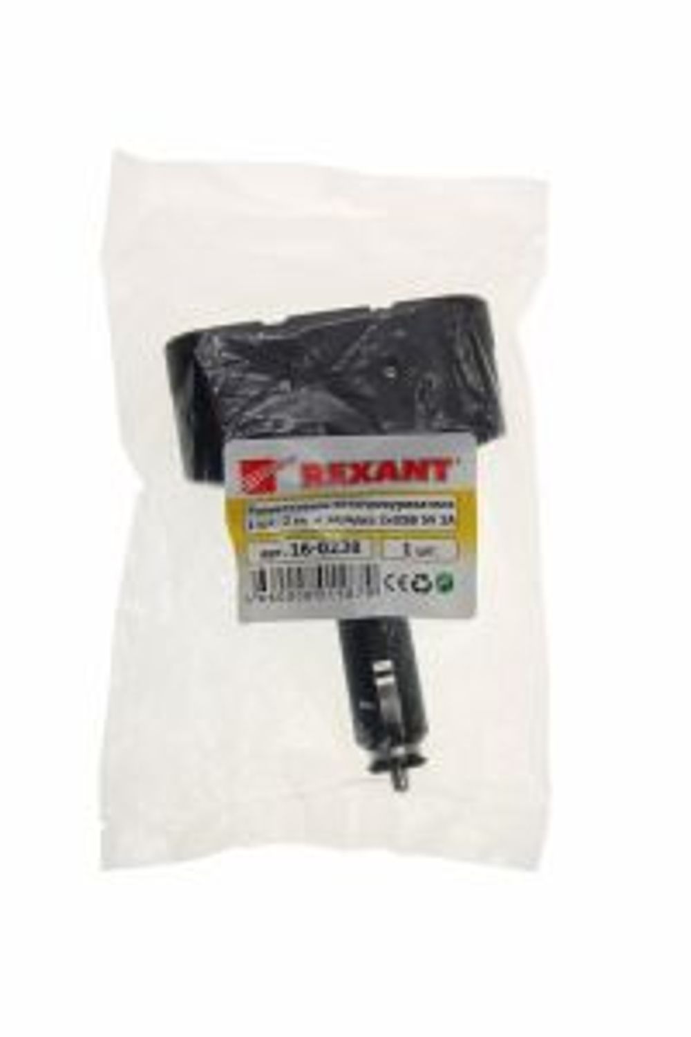 Разветвитель автоприкуривателя, 2 гнезда, 1хUSB (5В, 1000мА) REXANT