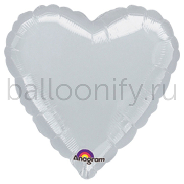 Фольгированная фигура, сердце, 18"/46СМ Металлик Silver