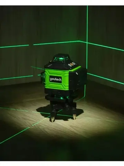 Лазерный строительный уровень нивелир 4D 16 линий зеленый луч 360 с триподом, пультом, кронштейнами, YouTech