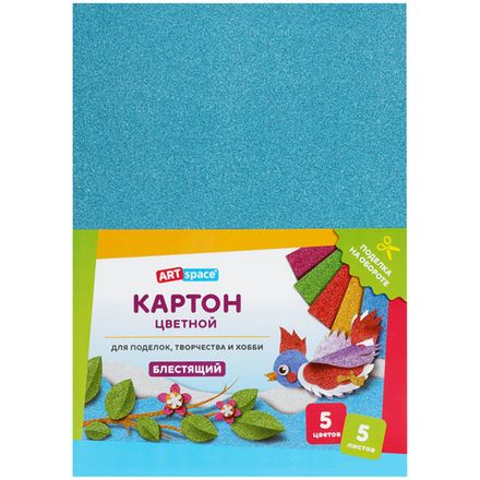Картон цветной А4, 5л.5цв. блестящий, ArtSpace