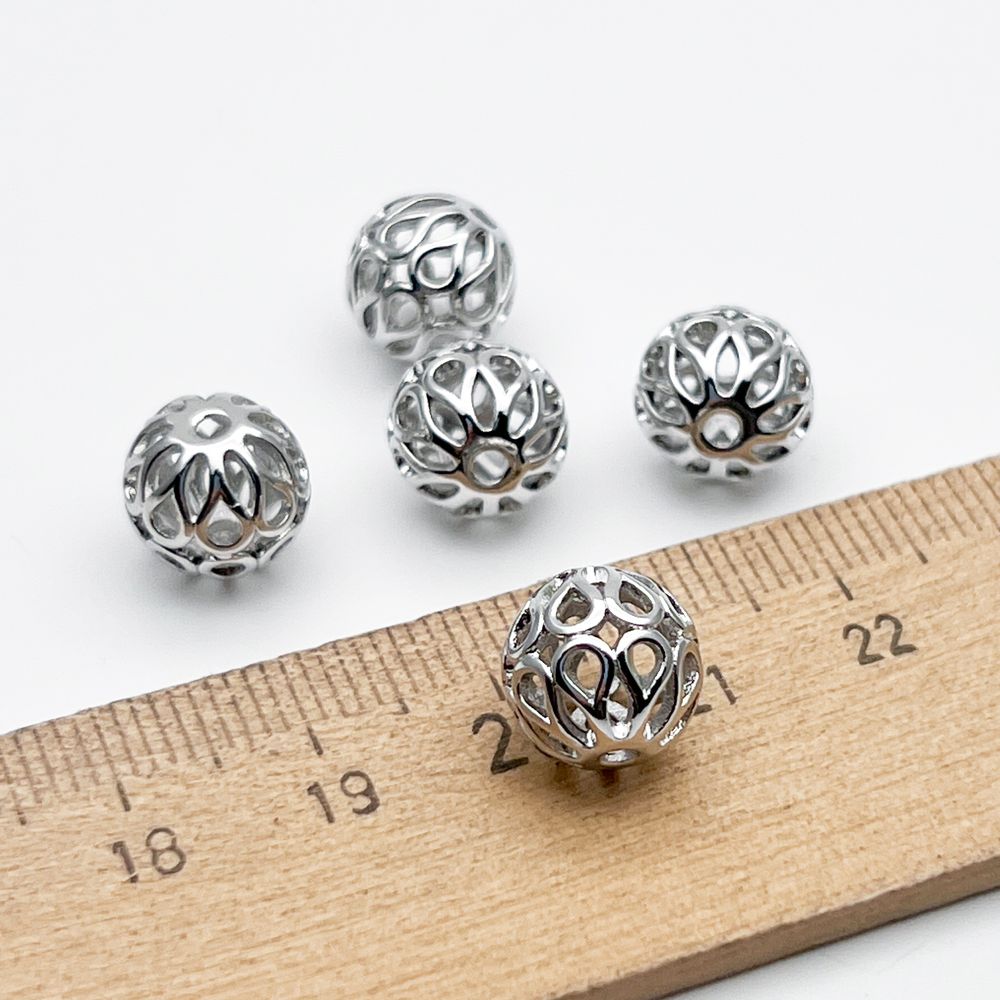 Бусина Шар, цвет серебро (родий), размер 10 мм, цена за 1 шт