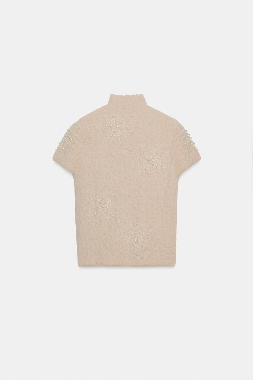 ZARA ТРИКОТАЖНЫЙ ТОП С ЖАТЫМ ЭФФЕКТОМ И БУСИНАМИ, ТЕЛЕСНО-РОЗОВЫЙ