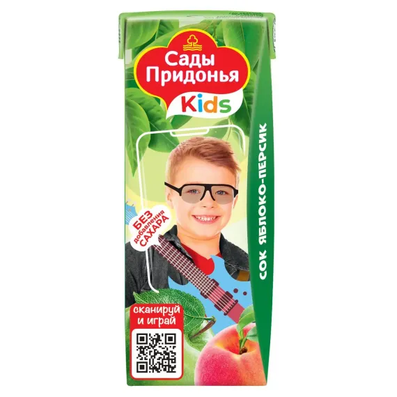 Сок Сады Придонья яблоко-персик с мякотью 0.2л с 6месяцев