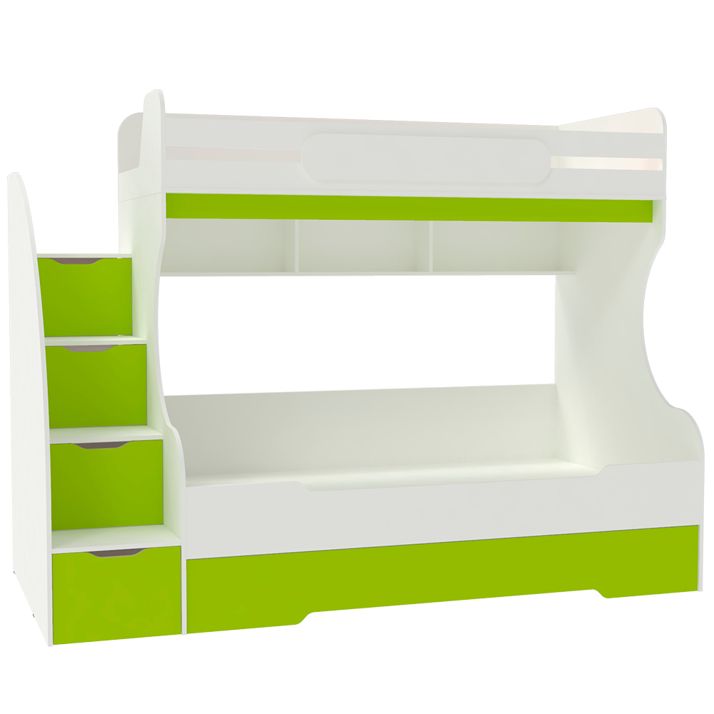 Трехъярусная кровать КарИВи БИГ Белый  Лайм
