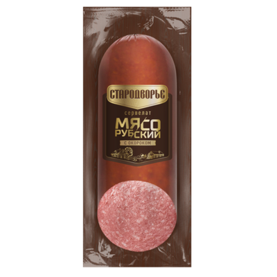 Колбаса варено-копченая Сервелат Мясорубский с окороком, Стародворье, 350г