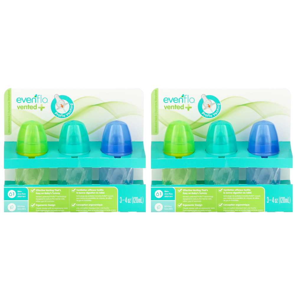 Evenflo Feeding, Тинт-флакон с вентиляцией и Twist из полипропилена, стандартный, для детей от 0 месяцев, с медленным потоком, 6 флаконов по 120 мл (4 унции)