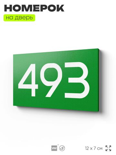Номер на дверь 493, табличка на дверь для офиса, квартиры, кабинета, аудитории, склада, зеленая 120х70 мм, Айдентика Технолоджи