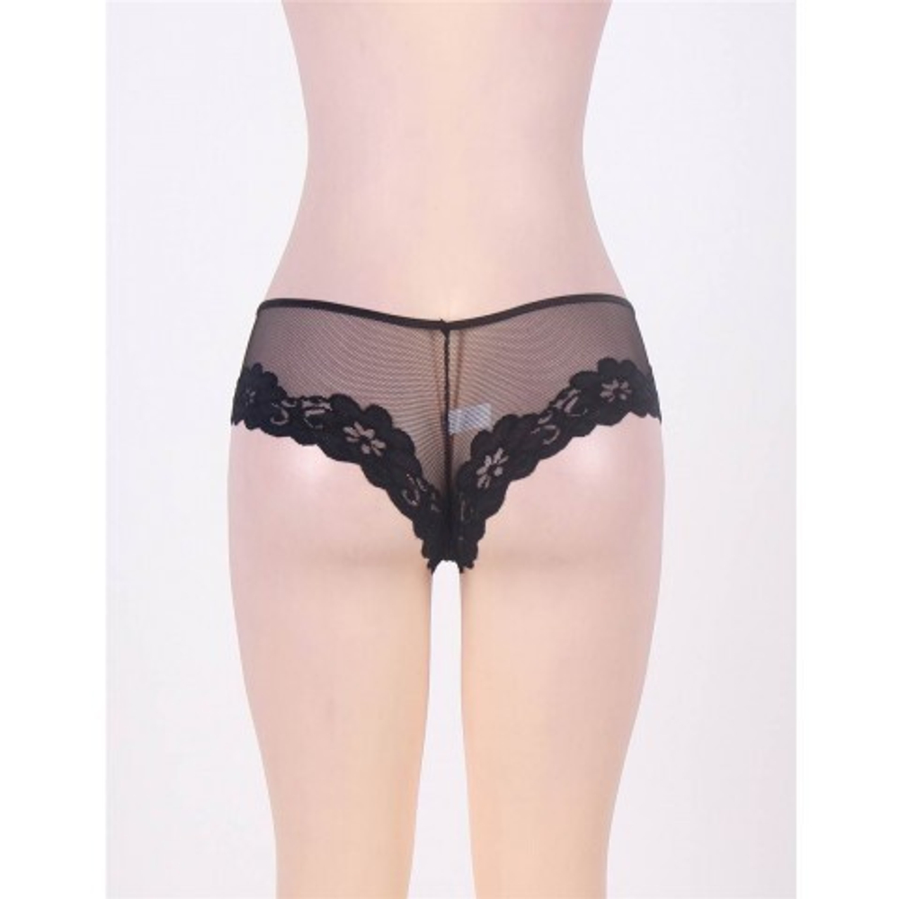 Трусики Black Floral, прозрачные, черный, XS-S