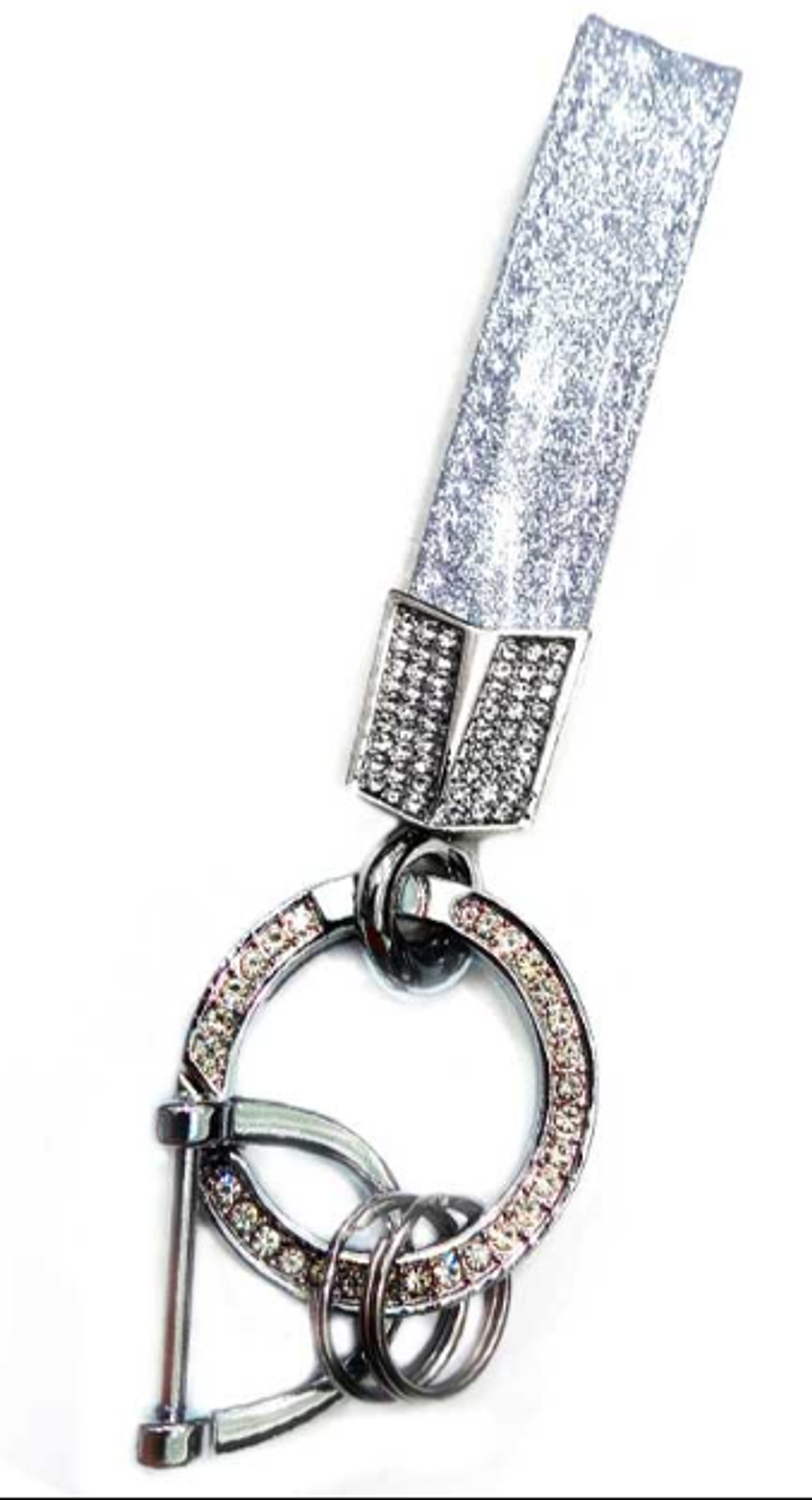 Брелок для ключей Кожа Хлястик (со стразами) X104-GR серый с блестками