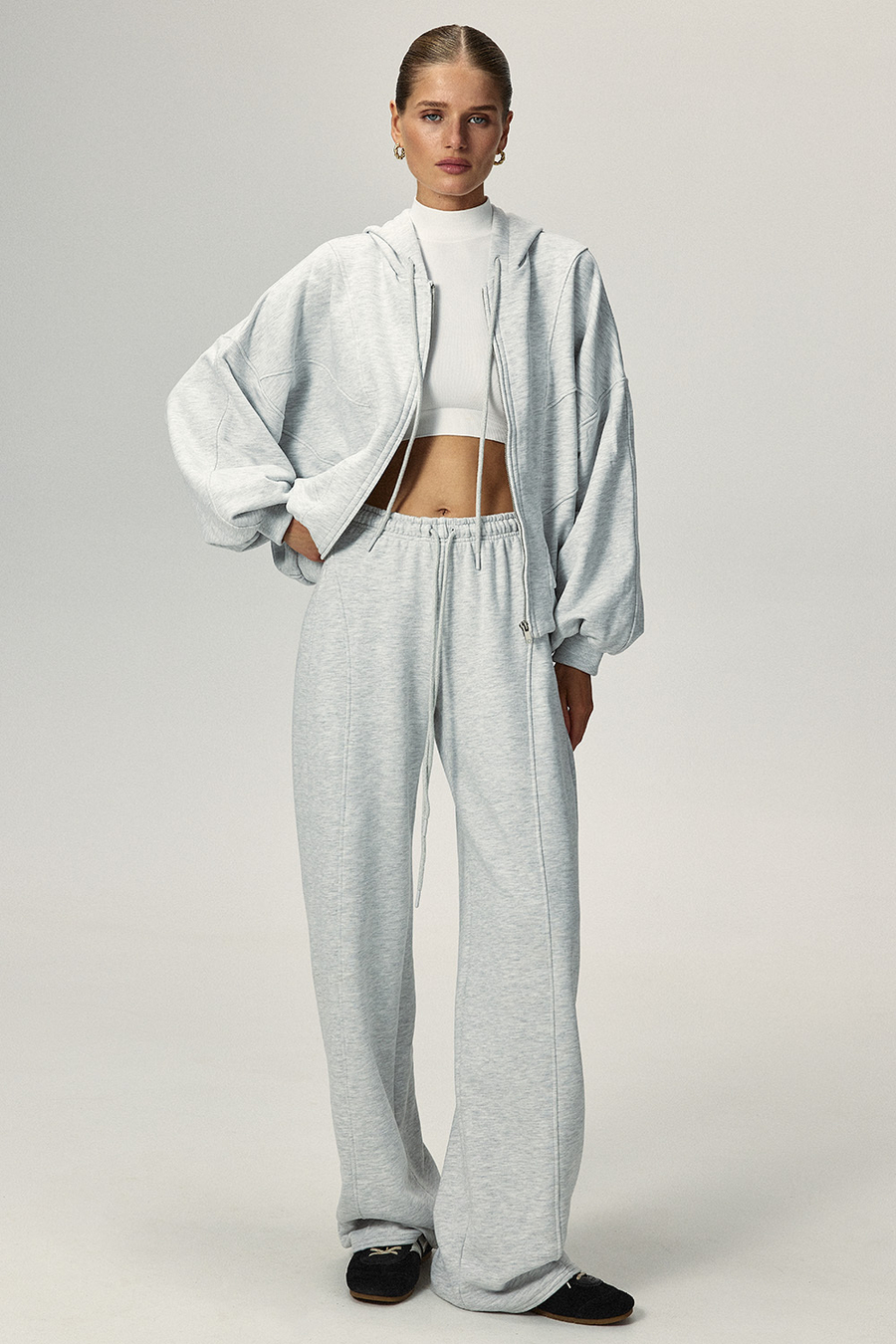 Штаны с рельефными швами Светло-серый меланж