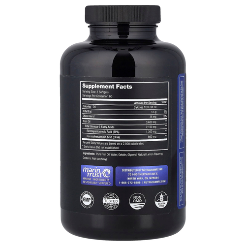 NutraChamps, рыбий жир с омега-3, с натуральным лимонным вкусом, 180 капсул (1200 мг в 1 капсуле)