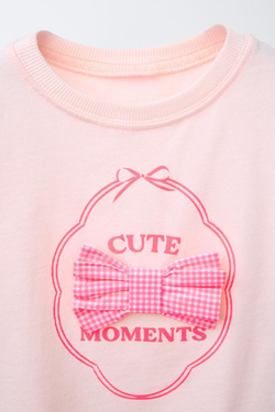 ZARA ФУТБОЛКА С ДЕТАЛЬЮ В КЛЕТКУ ВИШИ, РОЗОВЫЙ