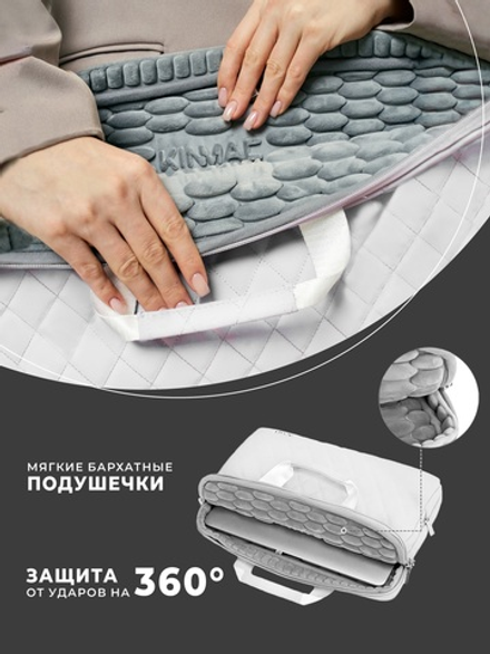 Сумка для ноутбука 15,6" и 17" с ремнем на плечо и большим карманом спереди (Стеганый белый)