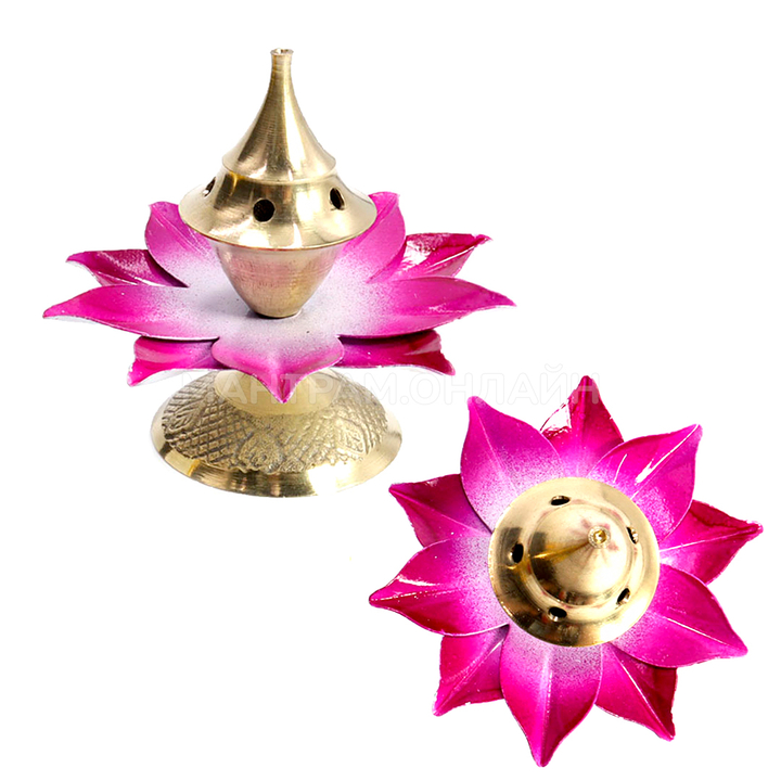 Подставка под благовония Цветок металл латунь, цвет розовый, голубой
