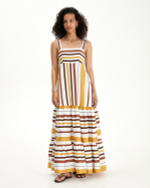 Сарафан с ярусной юбкой в крупную полоску