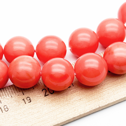 "Майорка" бусины, цвет коралловый, диаметр около 14 мм, цена за нить 38 см