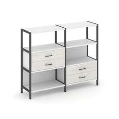 Shelf System Двухсекционный стеллаж трехярусный с ящиками SN.STM-323 Белый/Дуб Наварра/Металл Антрац