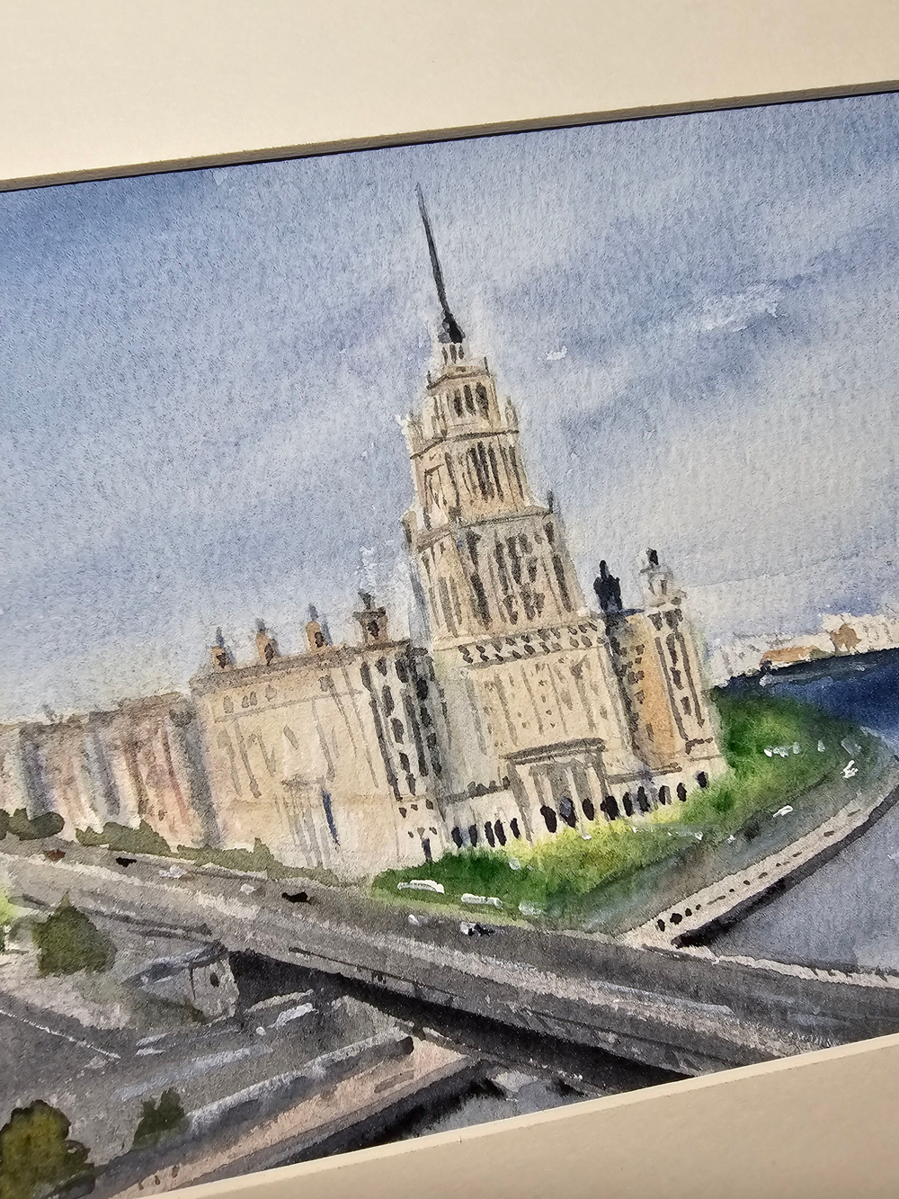 Картина авторская акварельная в паспарту 21х30 см на стену для интерьера "Гостиница....., Москва"