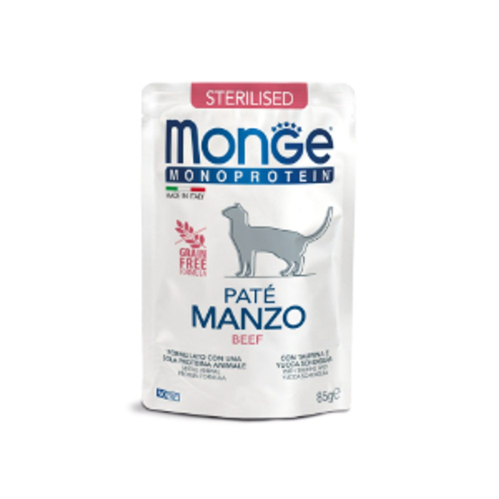 Влажный корм для стерилизованных кошек из говядины паучи Monge Cat Monoprotein 0,085кг