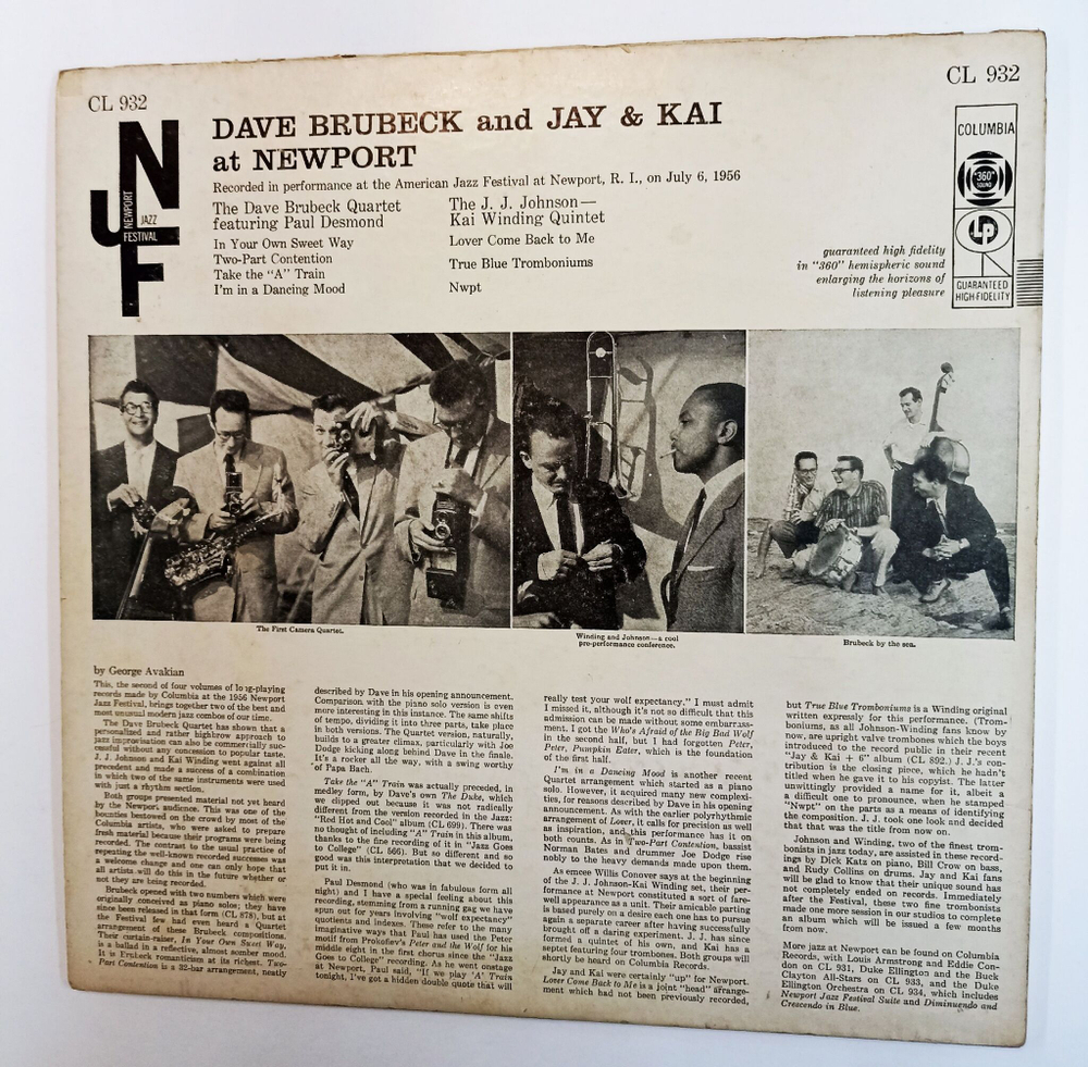 Винтажная виниловая пластинка LP Dave Brubeck And Jay and Kai At Newport (USA 1956)