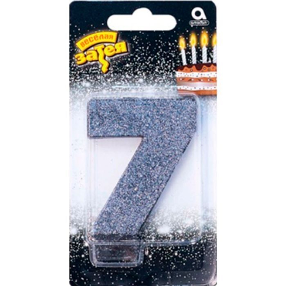 Свеча -цифра "7" Черная глиттер 8см/A