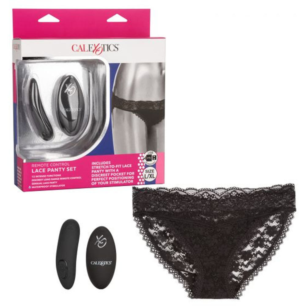 Черные кружевные трусики с вибромассажером Remote Control Panty Set L/XL (Размер: L-XL) (Цвет: черный)