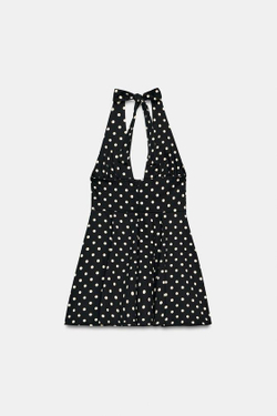 ZARA ПЛАТЬЕ ХАЛТЕР С ЮБКОЙ-КЛЕШ, ЧЕРНЫЙ/БЕЛЫЙ