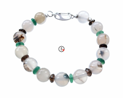 Браслет из серого агата и дымчатого кварца