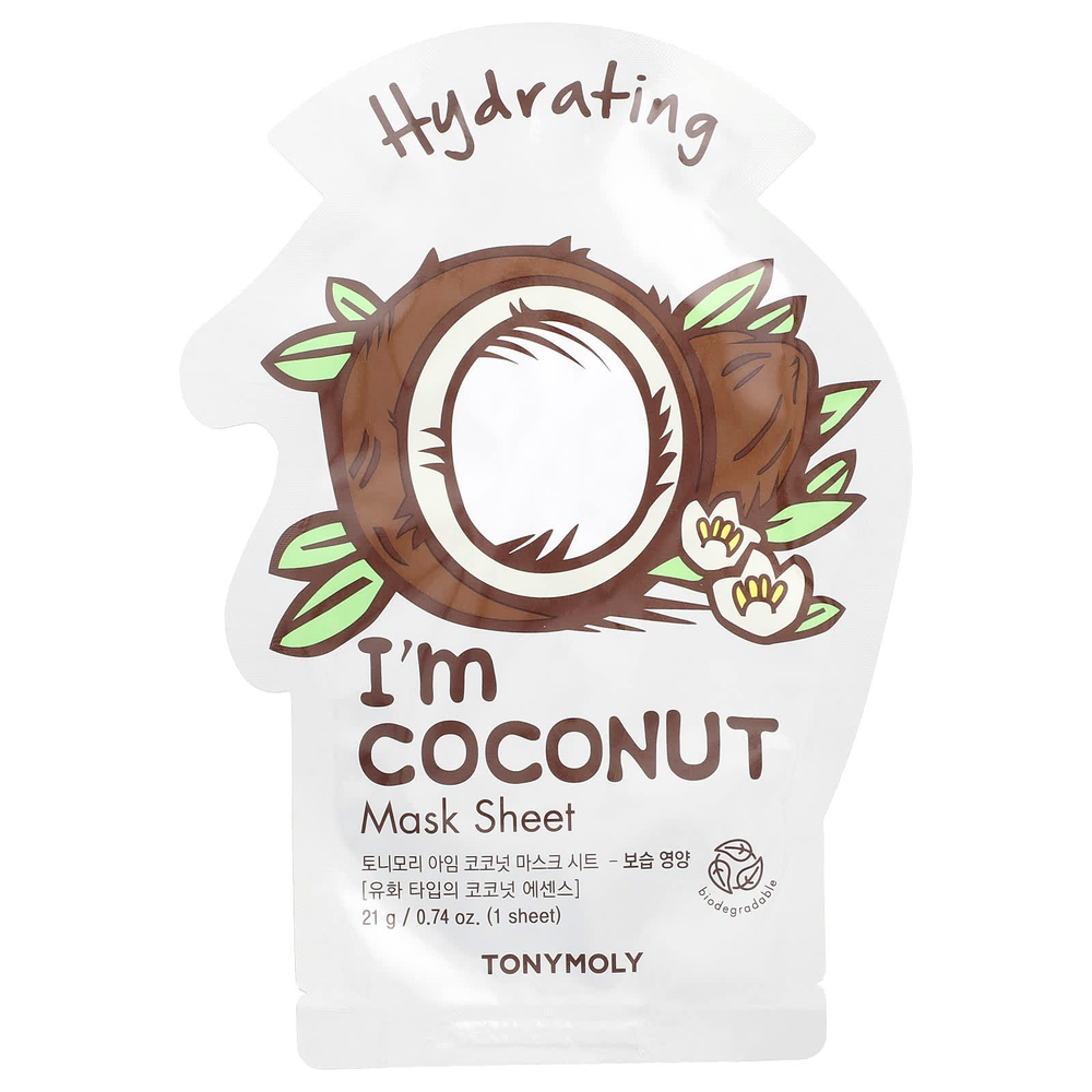 TonyMoly, I'm Coconut, увлажняющая тканевая маска, 1 шт., 21 г (0,74 унции)