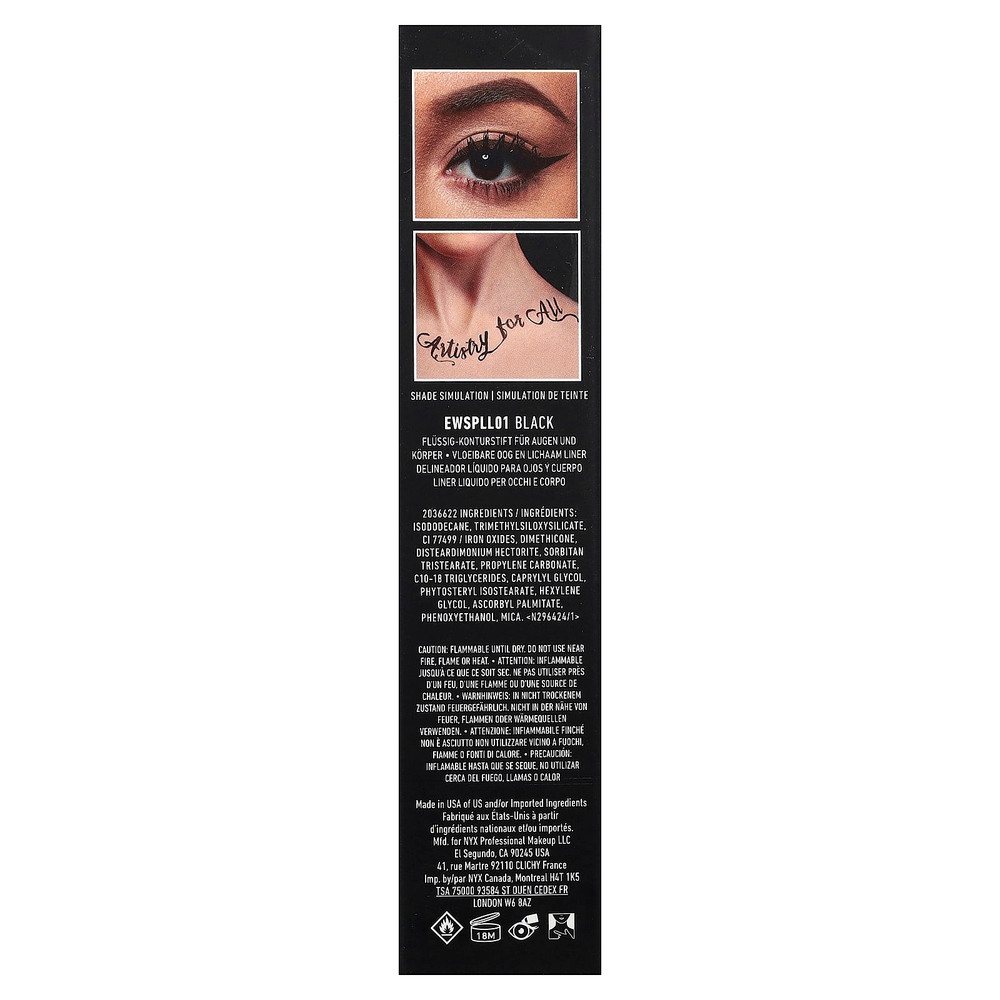 NYX Professional Makeup, Epic Wear, водостойкая жидкая подводка для глаз и тела, 01 черная, 3,5 мл (0,12 жидк. Унции)