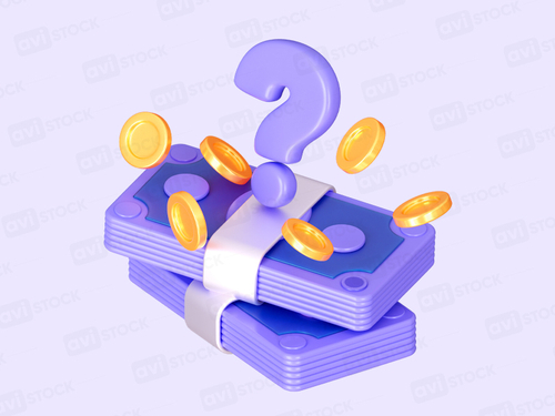 Деньги и вопрос — 3D иконка, финансы, бизнес, PNG с прозрачным фоном