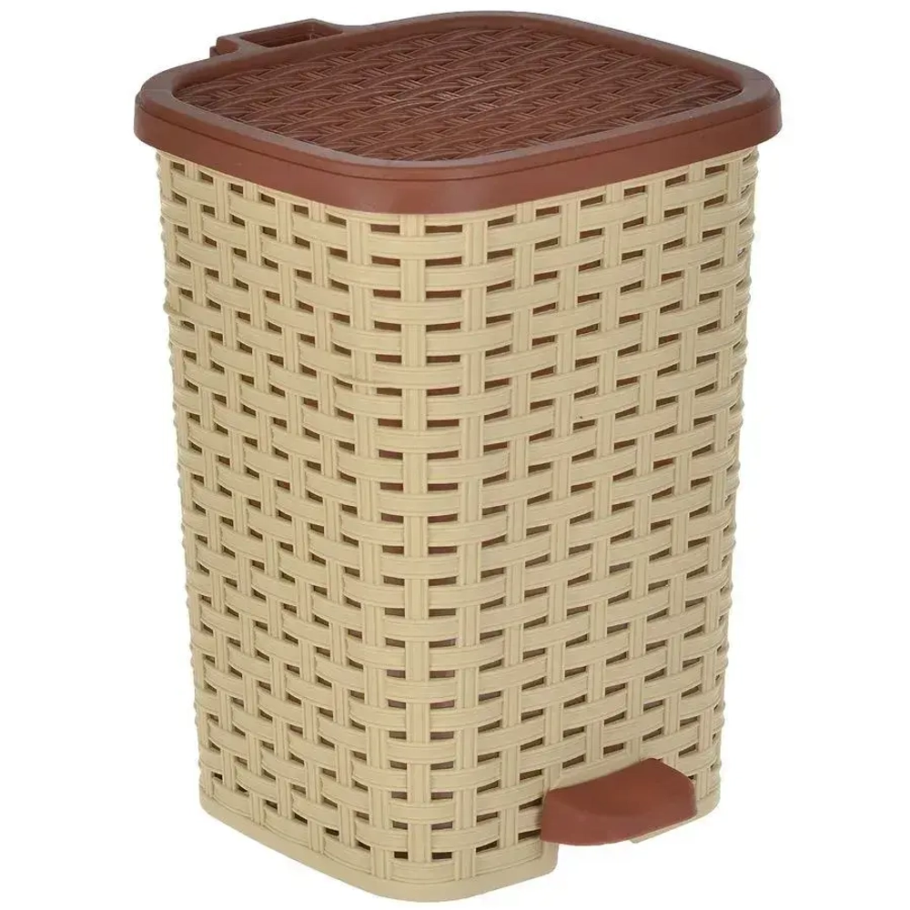 Ведро мусорное с педалью 12л. плетенное беж/кор/крем