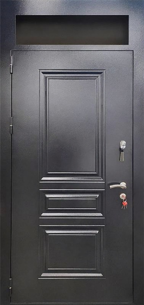 Входная однопольная дверь с металлофиленкой и остекленной фрамугой - 1253