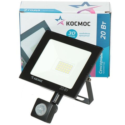 Прожектор светодиодный, Космос, Super-Slim, 20 Вт, 6500 К, IP65, 1600 Лм, дат движ., K_PR5_LED_20S