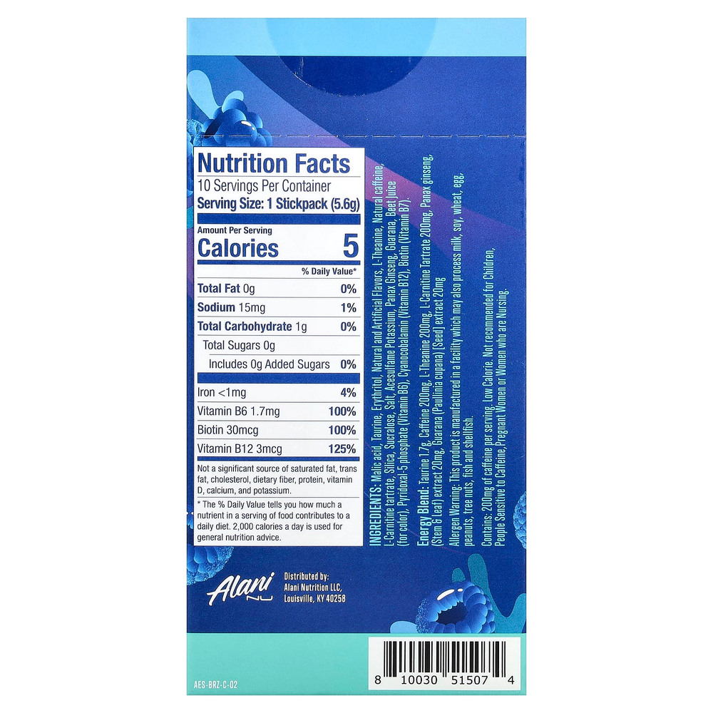 Alani Nu, Energy Sticks, Breezeberry™, 10 пакетиков по 5,6 г (0,2 унции)