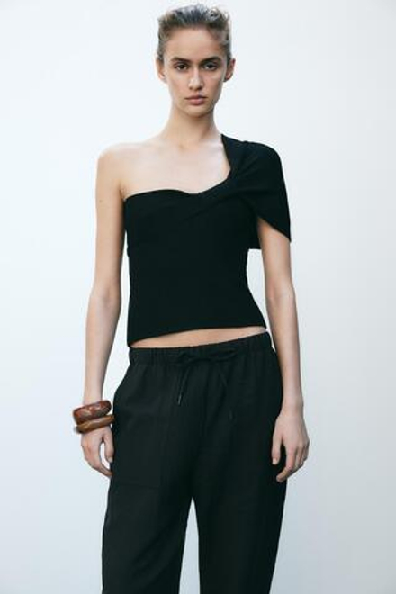 ZARA БРЮКИ СО СБОРКОЙ НА ТАЛИИ, ЧЕРНЫЙ